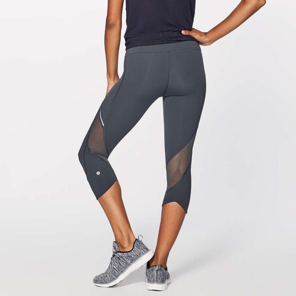 lululemon home stretch crop 19” full on luxtreme melanite grey mesh 4 - Picture 2 of 7